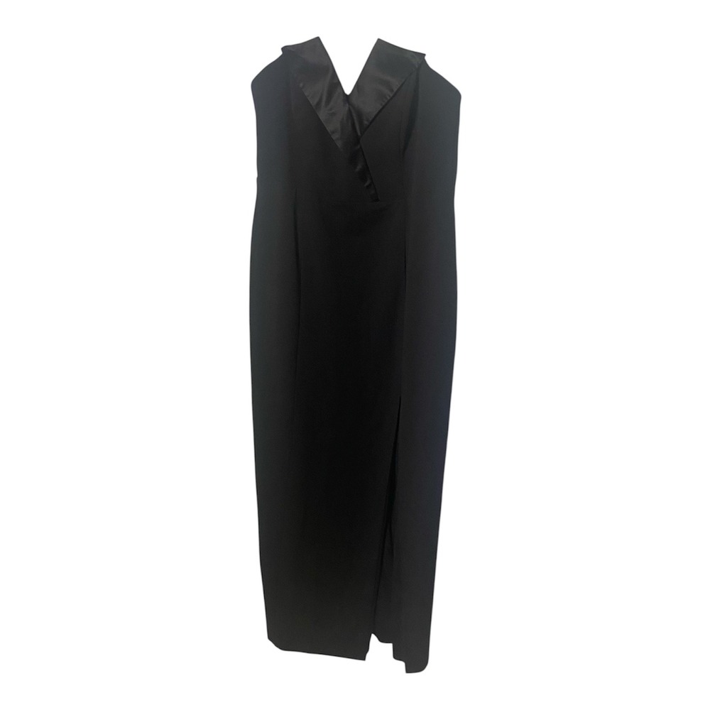 Aqua Formal Black Tuxedo Strapless Maxi Gown Satin Trim Slit Plus Size 14W